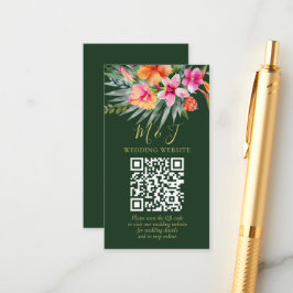 Cartão De Informações Detalhes do Código QR de Casamento Tropical Floral