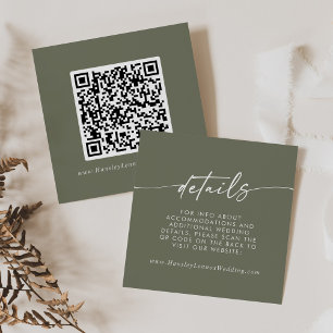 Cartão De Informações Detalhes do Código QR de Casamento Verde de Boho C