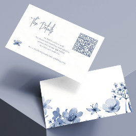 Cartão De Informações Detalhes do código QR do casamento em azul empoeir
