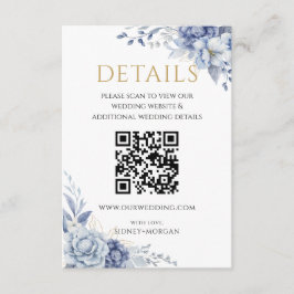 Cartão De Informações Detalhes do código QR do casamento Floral Azul Ele