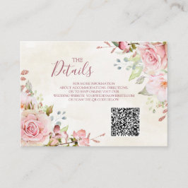 Cartão De Informações Detalhes do código QR do casamento floral rosa na 