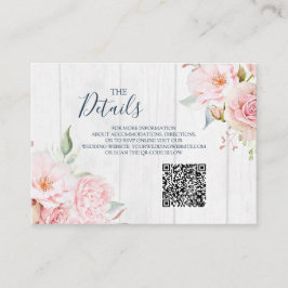 Cartão De Informações Detalhes do código QR do Casamento Floral Rosa Pri