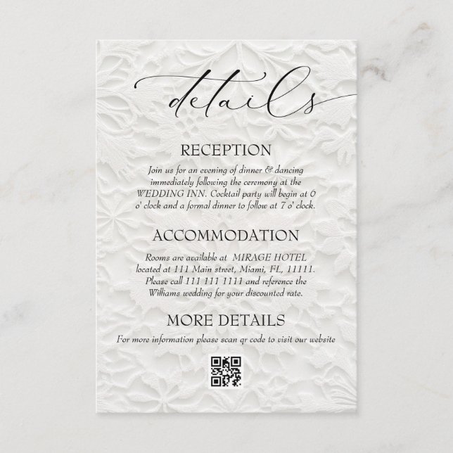 Cartão De Informações Detalhes do Código QR do casamento no inverno (Frente)