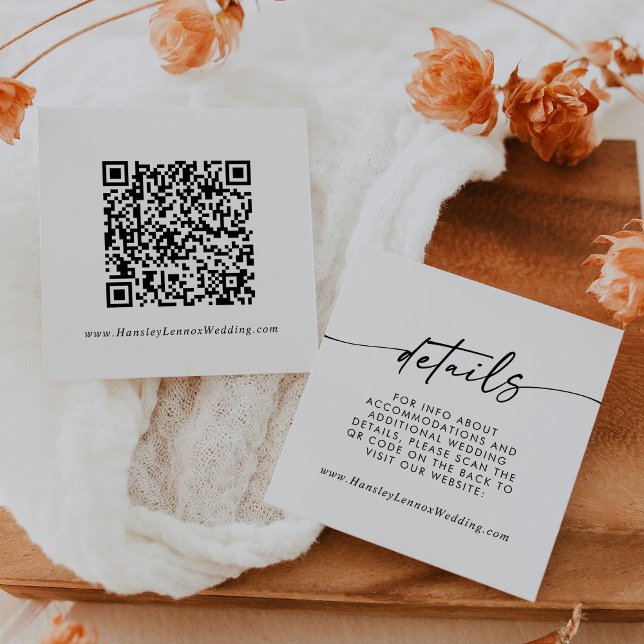 Cartão De Informações Detalhes do Código QR do Casamento Preto e Branco  (Criador carregado)