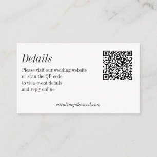 Cartão De Informações Detalhes do Código QR do Casamento Preto e Branco 