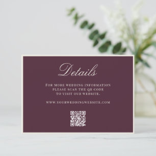 Cartão De Informações Detalhes do Código QR Elegant Plum Old Money Casam