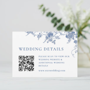 Cartão De Informações Detalhes do Código QR Floral Azul Victoriano Elega