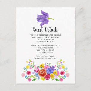 Cartão De Informações Detalhes do Convidado da Festa Floral de Aquarela