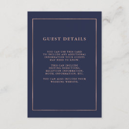Cartão De Informações Detalhes do Convidado de Borda Azul e Rosa Dourada