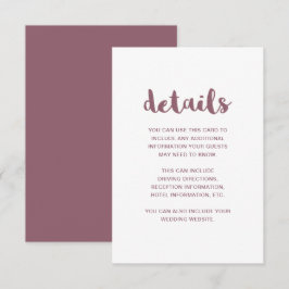 Cartão De Informações Detalhes do Convidado de Casamento Branco e Mauve