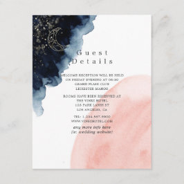 Cartão De Informações Detalhes do Convidado de Casamento com Aquarela Az