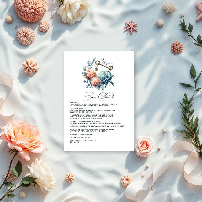 Cartão De Informações Detalhes do Convidado de Casamento da Praia Chic C (Coastal Chic Beach Wedding Guest Details Enclosure Card)