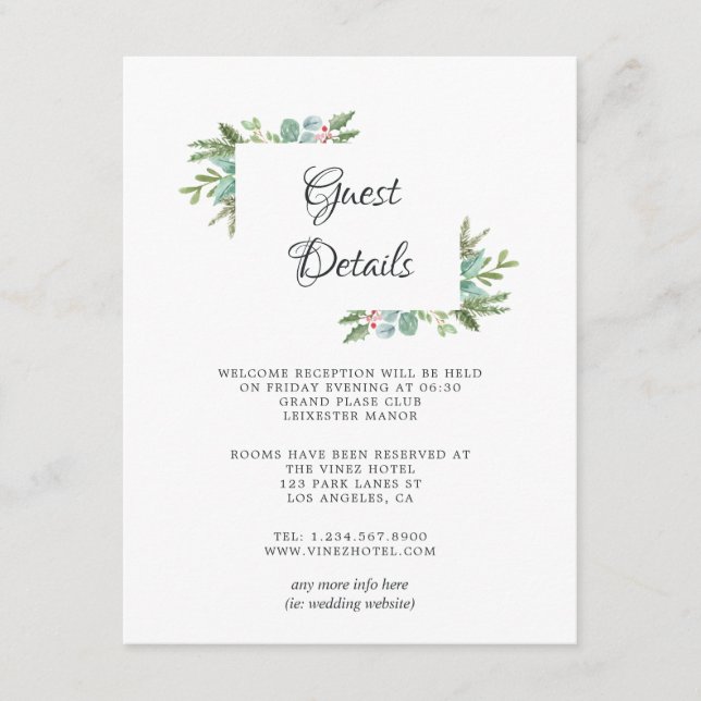 Cartão De Informações Detalhes do Convidado de Casamento de Casamento de (Frente)