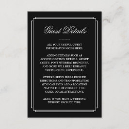 Cartão De Informações Detalhes do Convidado de Casamento de Deco Preto e