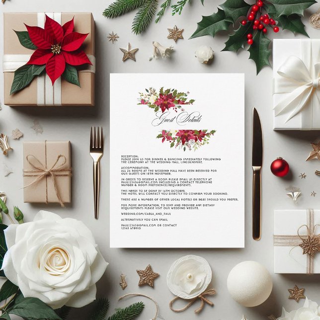 Cartão De Informações Detalhes do Convidado de Casamento de Natal Floral (Watercolor Floral Christmas Wedding Guest Details Enclosure Card)