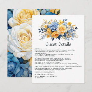 Cartão De Informações Detalhes do Convidado de Casamento Floral Azul e D