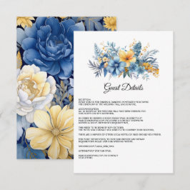 Cartão De Informações Detalhes do Convidado de Casamento Floral Azul e D
