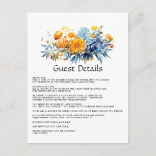 Cartão De Informações Detalhes do Convidado de Casamento Floral Azul, La