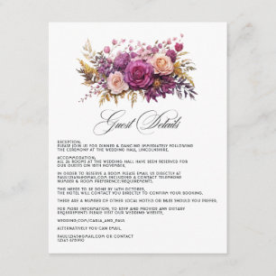 Cartão De Informações Detalhes do Convidado de Casamento Floral Bege e D