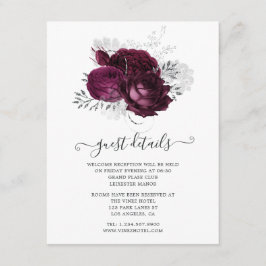 Cartão De Informações Detalhes do Convidado de Casamento Floral Borgonha