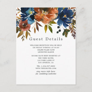 Cartão De Informações Detalhes do Convidado de Casamento Floral de Ginge