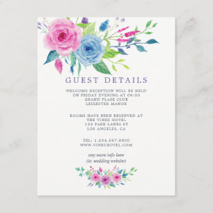 Cartão De Informações Detalhes do Convidado de Casamento Floral em Aquar