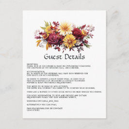 Cartão De Informações Detalhes do Convidado de Casamento Floral Marrom e