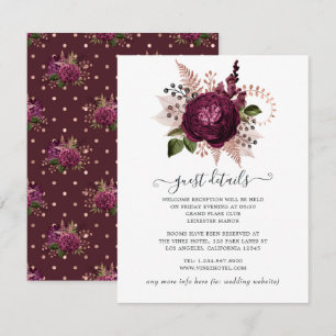 Cartão De Informações Detalhes do convidado de casamento floral Marsala