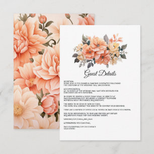 Cartão De Informações Detalhes do Convidado de Casamento Floral Peach Fu
