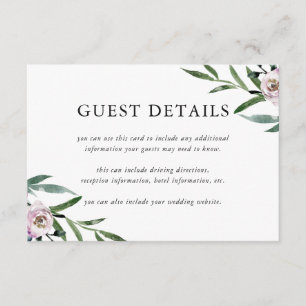 Cartão De Informações Detalhes do Convidado de Casamento Floral Romântic