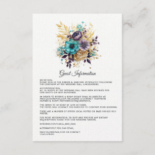 Cartão De Informações Detalhes do Convidado de Casamento Floral, Teal, R