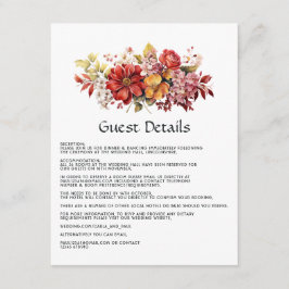 Cartão De Informações Detalhes do Convidado de Casamento Floral Vermelho