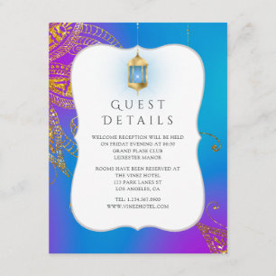 Cartão De Informações Detalhes do Convidado de Casamento Gold Foil Arabi