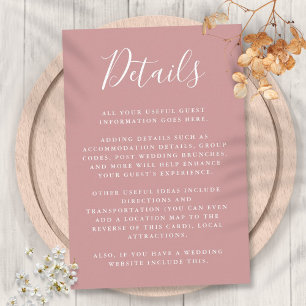 Cartão De Informações Detalhes do Convidado de Script do Dusty Rosa