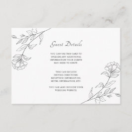 Cartão De Informações Detalhes do Convidado Floral Branco e Preto Elegan