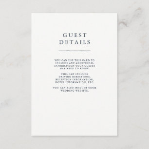 Cartão De Informações Detalhes do Convidado para Casamento Boho Navy Peo