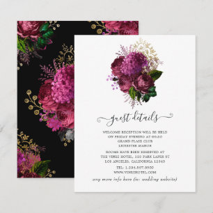 Cartão De Informações Detalhes do Convidado para Casamento Floral Dourad