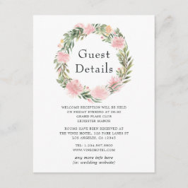 Cartão De Informações Detalhes do Convidados de Casamento Floral Rosa Tr