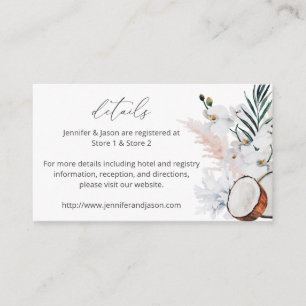Cartão De Informações Detalhes do coral do coco MOD e do floral branco S