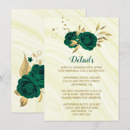 Cartão De Informações detalhes do emerald green gold floral marble