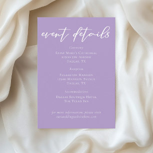 Cartão De Informações Detalhes do evento de casamento roxo, Lilac