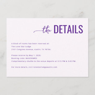 Cartão De Informações Detalhes do Evento Roxo Elegante