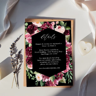Cartão De Informações Detalhes do Floral 7 Rosa e Borgonha - Preto