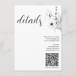 Cartão De Informações Detalhes do Floral Branco Preto do Script de Códig