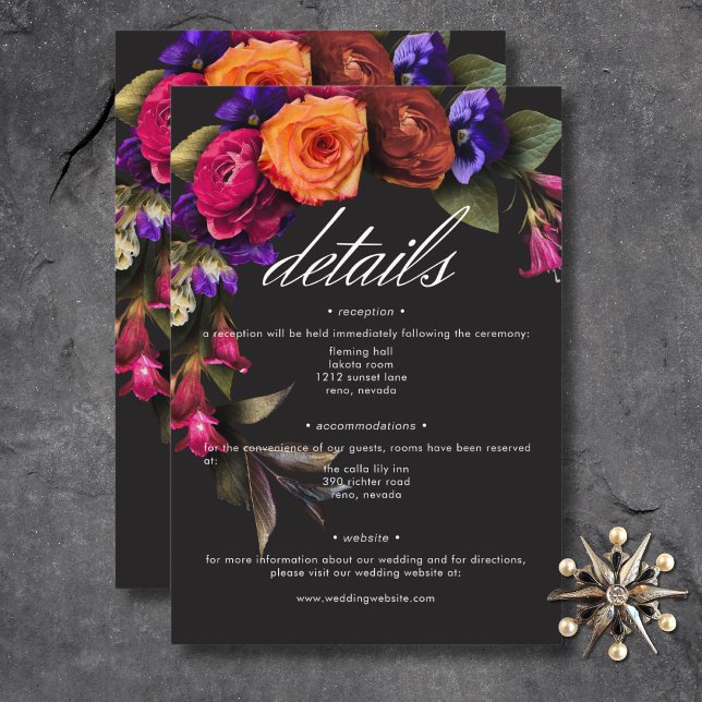 Cartão De Informações Detalhes do Floral de Colheita de Vibrantes Moody  (Elegant Moody Vibrant Harvest Floral Details Enclosure Card)