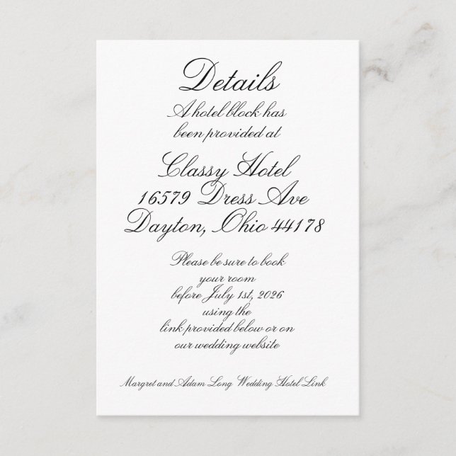 Cartão De Informações Detalhes do Hotel (Frente)