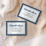Cartão De Informações Detalhes do Marinho Azul e Prata do Bat Mitzvah<br><div class="desc">Esta placa de inserção de tendência apresenta letras em negrito na parte frontal com um aspecto em camadas em cintilação prateada e branca,  e um fundo de cor sólida. Adicione seu texto usando o formulário modelo. Altere a fonte,  o layout e as cores usando a Ferramenta Design.</div>