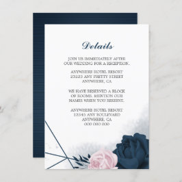 Cartão De Informações Detalhes do marinho elegante e flores cor-de-rosa