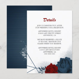 Cartão De Informações Detalhes do marinho elegante e flores vermelhas