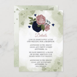 Cartão De Informações detalhes do marinho romântico e flores cor-de-rosa